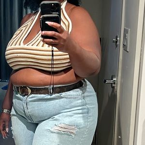 Plus Size Brown tan white tie back top